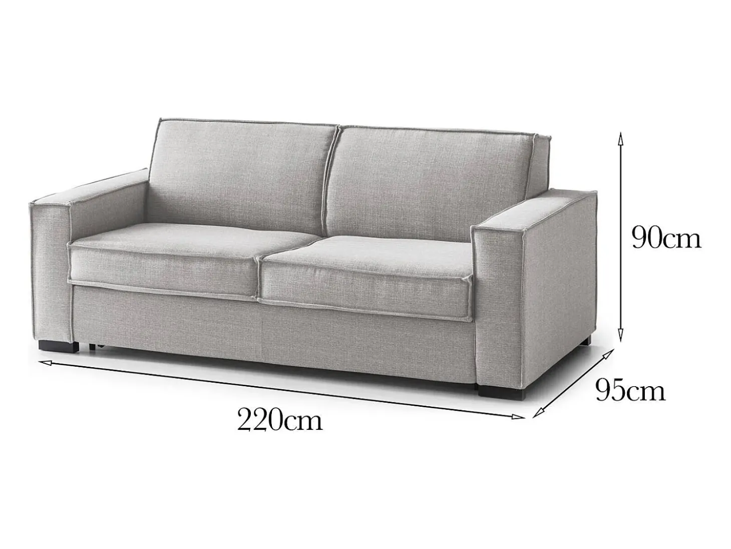 Sofá fixo Dospin, sofá de 3 lugares, 100% Fabricado na Itália, Sofá da sala em tecido, com braços padrão, 220x95h90 cm, Cinza