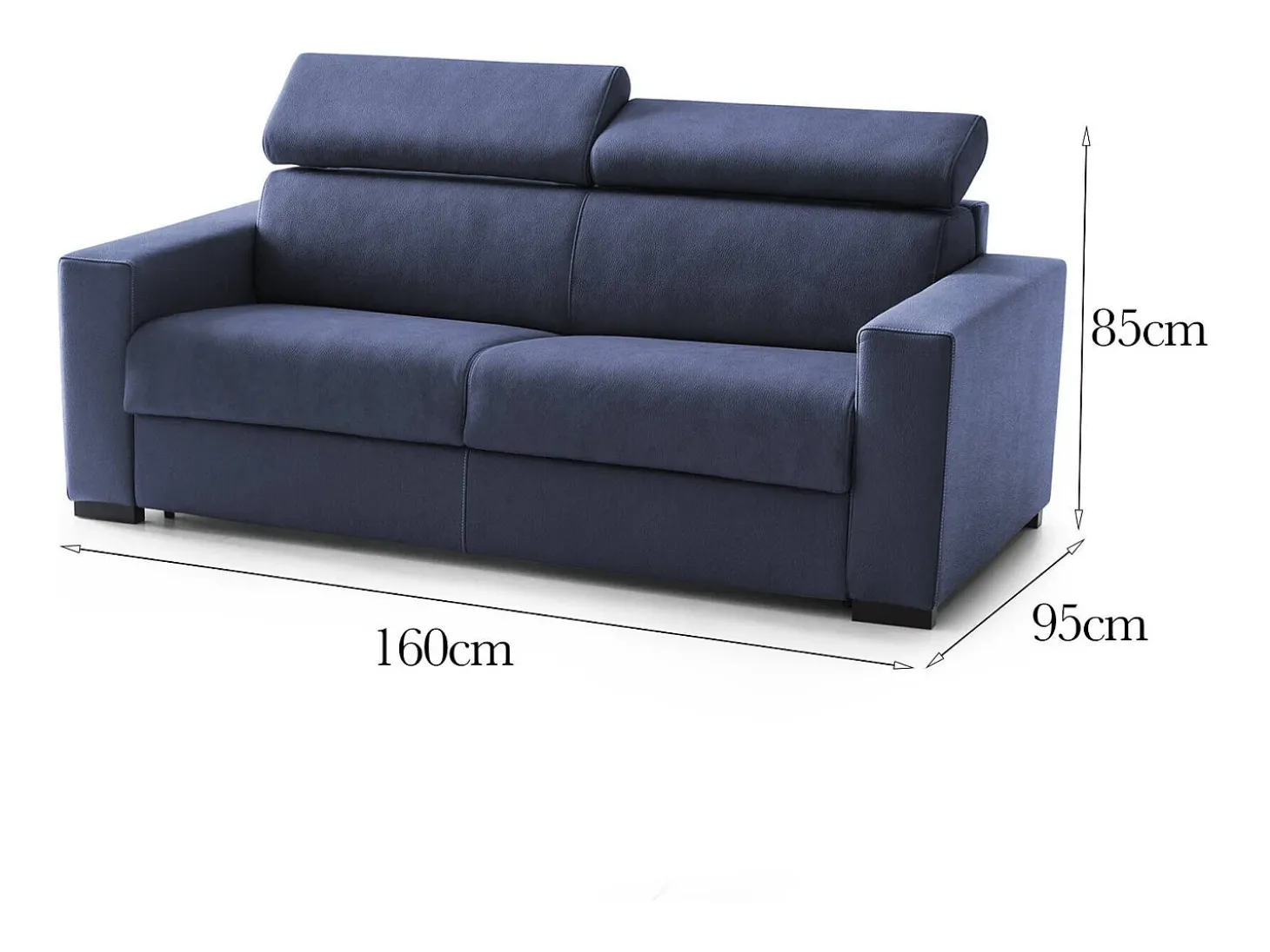 Sofá fixo Dpanad, ofá de 2 lugare, 100% Fabricado na Itália, Sofá da ala, em tecido acolchoado, com apoio de cabeça ajutávei â€<â€<e braço fino, 160x95h85 cm, Azul