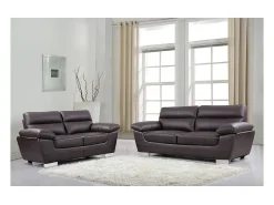 Sofá fixo em couro colado e PVC "Dallas" - 210 x 88 x 90 cm - 3 lugares - Chocolate