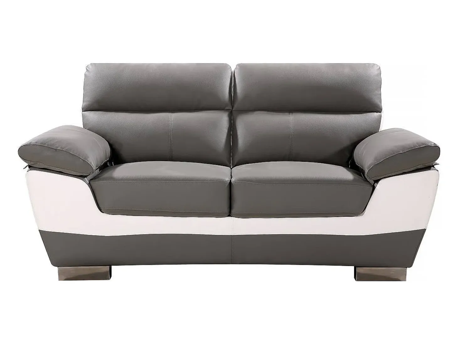 Sofá fixo em couro colado e PVC "Dallas" - 169 x 88 x 90 cm - 2 lugares - Cinza/Branco