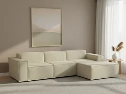 Sofá fixo Giovanna, sofá modular de 3 lugares com península direita, 100% Made in Italy, Sofá de tecido moderno, 300x170h70 cm, Bege