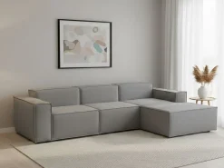 Sofá fixo Giovanna, sofá modular de 3 lugares com península direita, 100% Made in Italy, Sofá de tecido moderno, 300x170h70 cm, Cinza