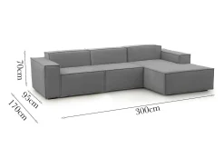 Sofá fixo Giovanna, sofá modular de 3 lugares com península direita, 100% Made in Italy, Sofá de tecido moderno, 300x170h70 cm, Cinza