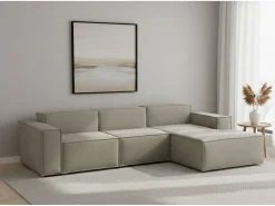 Sofá fixo Giovanna, sofá modular de 3 lugares com península direita, 100% Made in Italy, Sofá de tecido moderno, 300x170h70 cm, Taupe