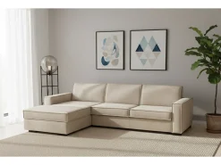 Sofá fixo Grazia, Sofá de canto, 100% Fabricado na Itália, Sofá da sala com península esquerda, com braços padrão, 280x95h90 cm, Bege