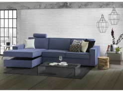 Sofá fixo Grazia, Sofá de canto, 100% Fabricado na Itália, Sofá da sala com, Península contêiner esquerda, com braços padrão, 280x95h90 cm, Azul