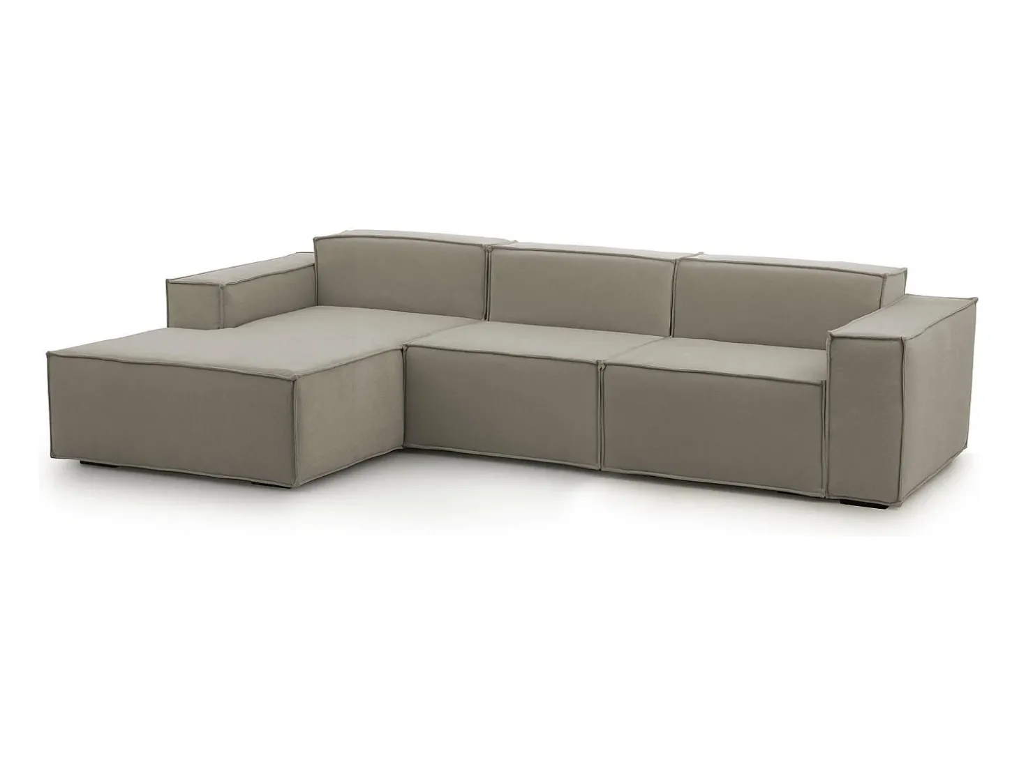 Sofá fixo Jessica, sofá modular de 3 lugares com península esquerda, 100% Fabricado na Itália, Sofá de tecido moderno, 300x170h70 cm, Taupe