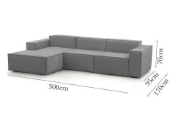 Sofá fixo Jessica, sofá modular de 3 lugares com península esquerda, 100% Fabricado na Itália, Sofá de tecido moderno, 300x170h70 cm, Cinza