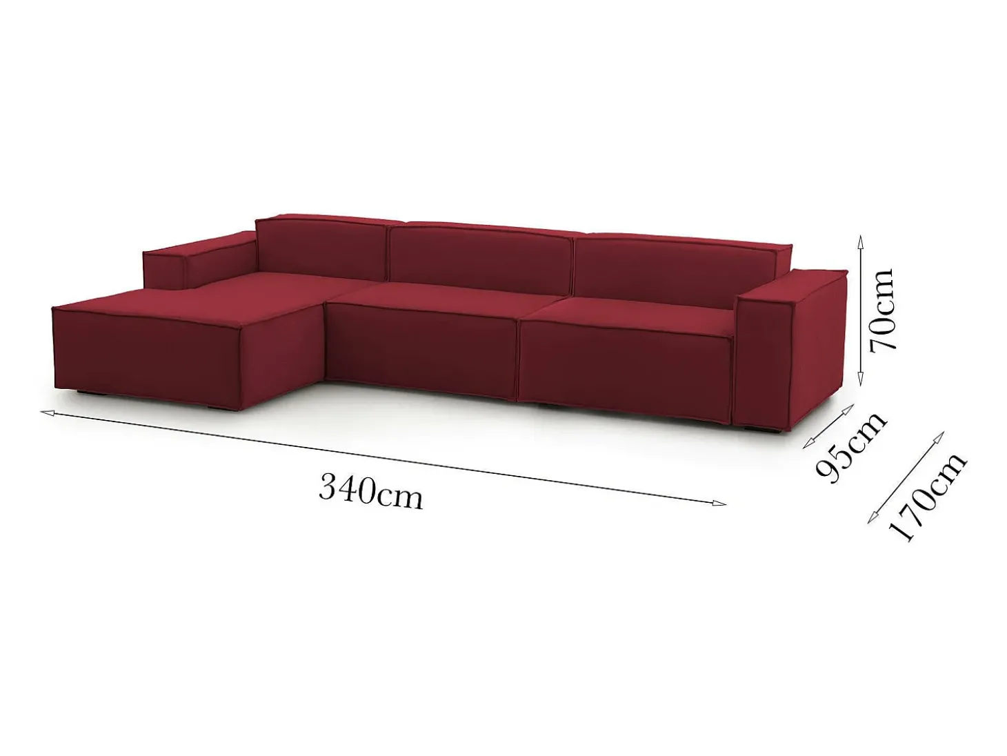 Sofá fixo Licia, sofá modular de 4 lugares com península esquerda, 100% Fabricado na Itália, Sofá de tecido moderno, 340x170h70 cm, Vermelho