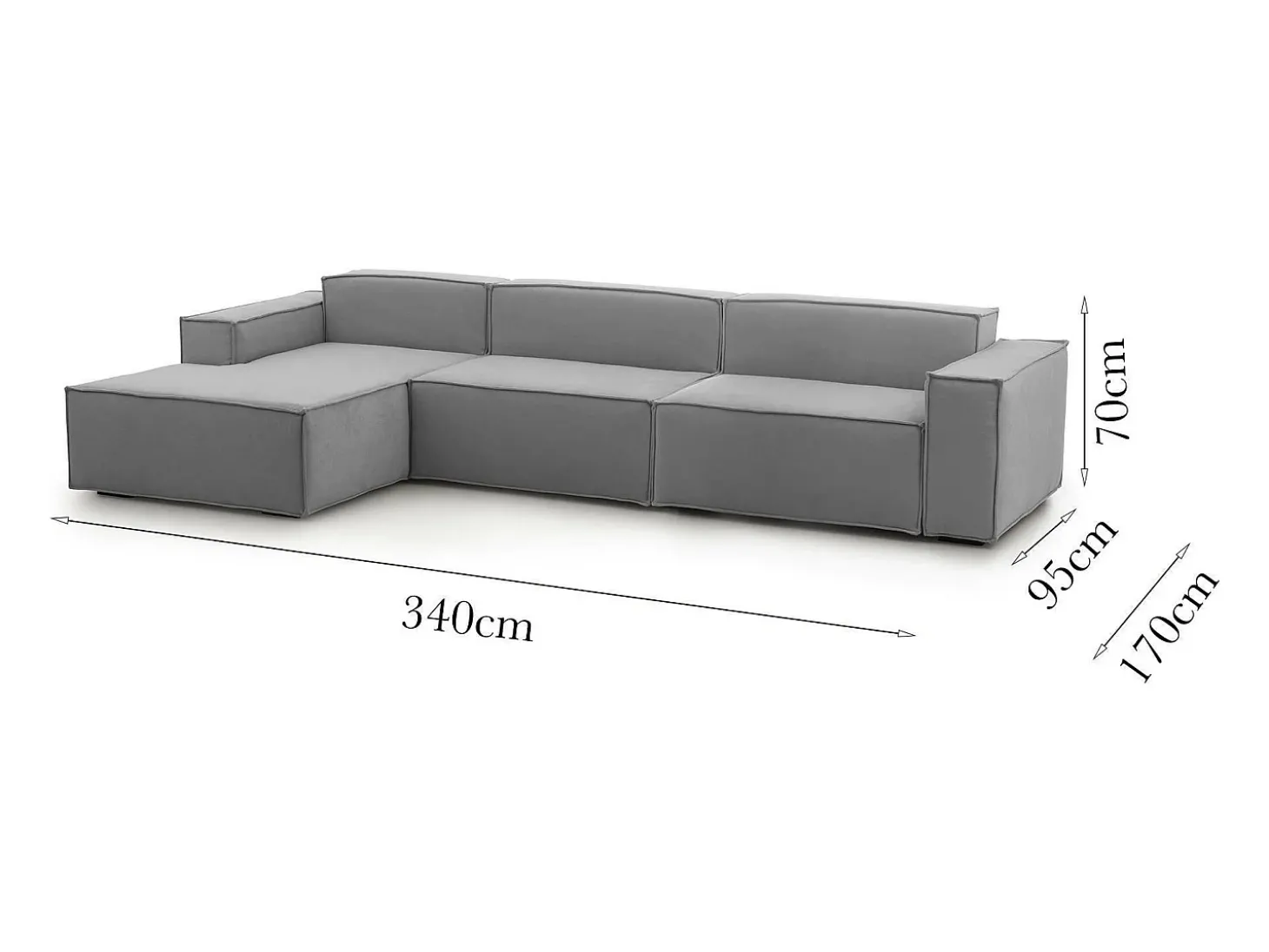 Sofá fixo Licia, sofá modular de 4 lugares com península esquerda, 100% Fabricado na Itália, Sofá de tecido moderno, 340x170h70 cm, Cinza