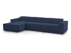 Sofá fixo Licia, sofá modular de 4 lugares com península esquerda, 100% Fabricado na Itália, Sofá de tecido moderno, 340x170h70 cm, Azul