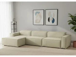 Sofá fixo Licia, sofá modular de 4 lugares com península esquerda, 100% Fabricado na Itália, Sofá de tecido moderno, 340x170h70 cm, Bege