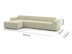 Sofá fixo Licia, sofá modular de 4 lugares com península esquerda, 100% Fabricado na Itália, Sofá de tecido moderno, 340x170h70 cm, Bege