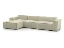 Sofá fixo Licia, sofá modular de 4 lugares com península esquerda, 100% Fabricado na Itália, Sofá de tecido moderno, 340x170h70 cm, Bege