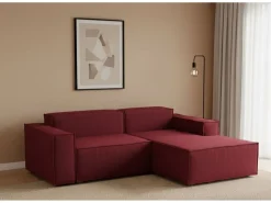 Sofá fixo Lidia, Sofá modular grande de 2 lugares com península direita, 100% Fabricado na Itália, Sofá de tecido moderno, 240x170h70 cm, Vermelho