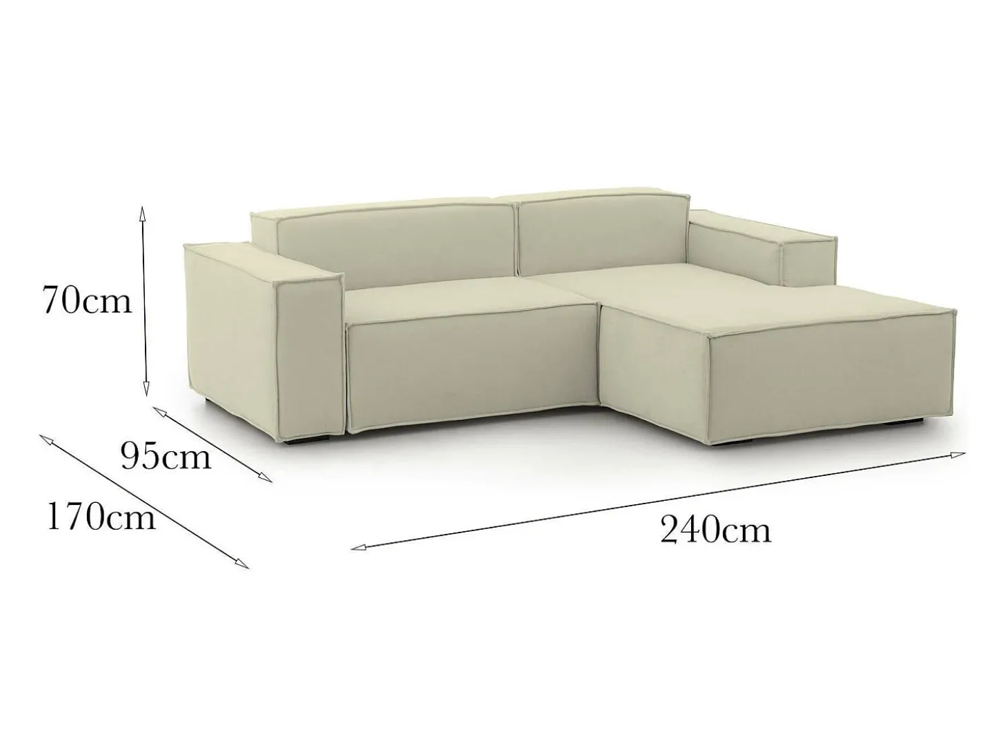 Sofá fixo Lidia, Sofá modular grande de 2 lugares com península direita, 100% Fabricado na Itália, Sofá de tecido moderno, 240x170h70 cm, Bege