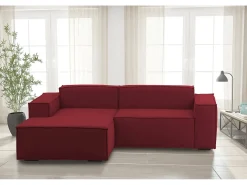 Sofá fixo Nadia, sofá modular de 2 lugares com península esquerda, 100% Fabricado na Itália, Sofá de tecido moderno, 220x170h70 cm, Vermelho