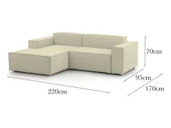 Sofá fixo Nadia, sofá modular de 2 lugares com península esquerda, 100% Fabricado na Itália, Sofá de tecido moderno, 220x170h70 cm, Bege