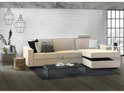 Sofá fixo Nami, Sofá de canto, 100% Fabricado na Itália, Sofá da sala com península de contêiner direita, com braços padrão, 280x95h90 cm, Bege