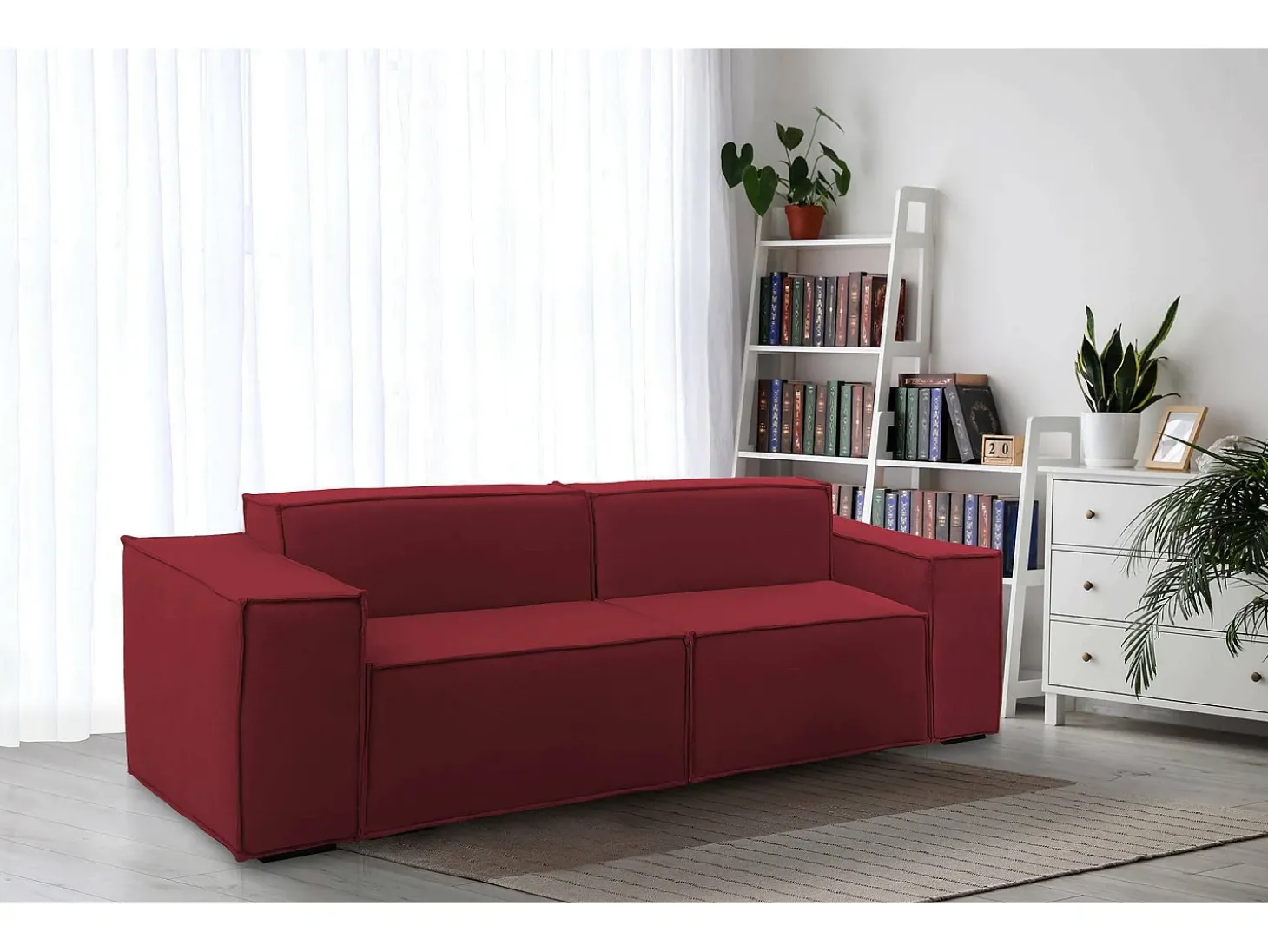 Sofá fixo Paola, sofá modular linear de 2 lugares, 100% Fabricado na Itália, Sofá moderno para sala em tecido, 220x95h70 cm, Vermelho