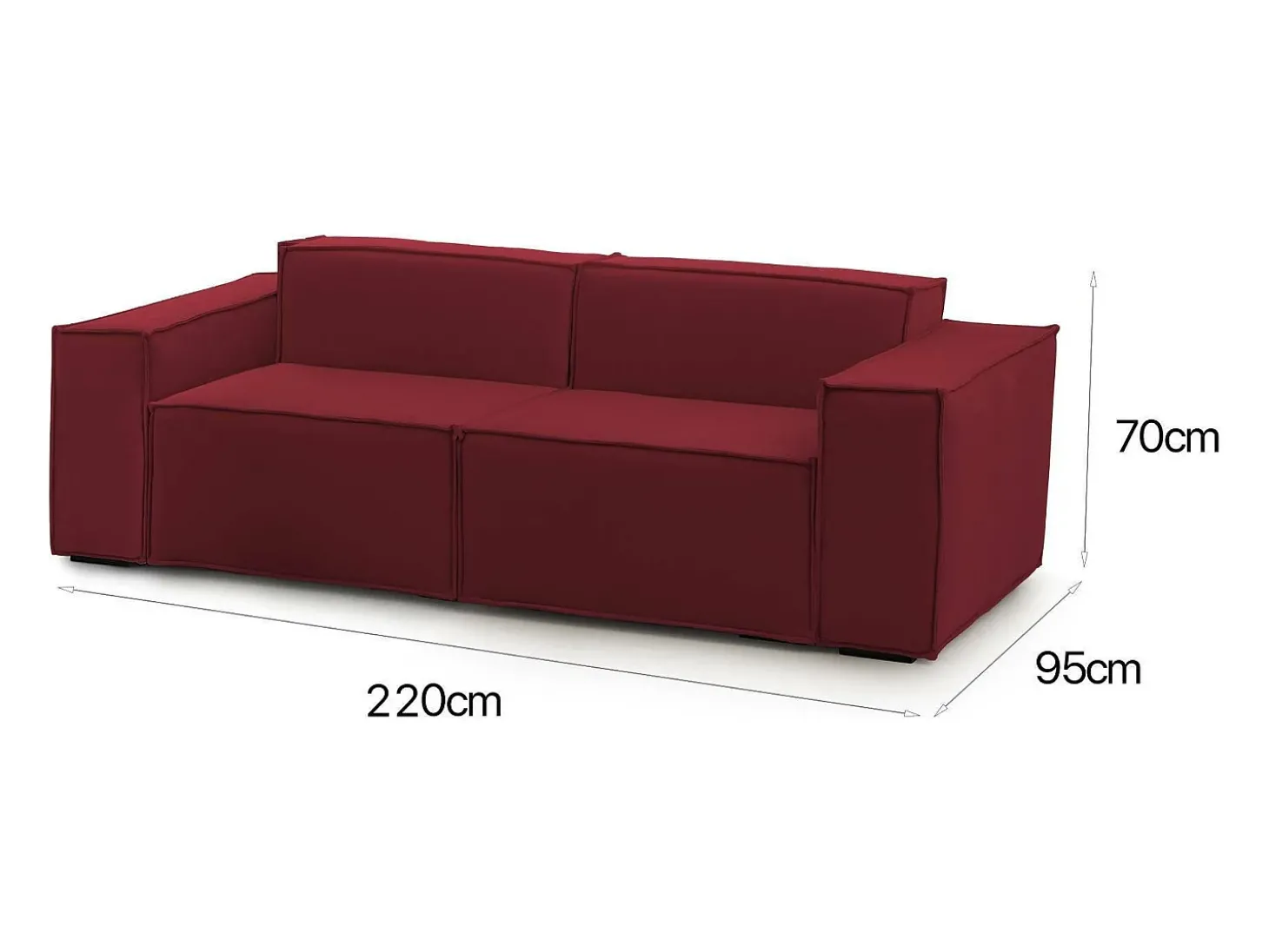 Sofá fixo Paola, sofá modular linear de 2 lugares, 100% Fabricado na Itália, Sofá moderno para sala em tecido, 220x95h70 cm, Vermelho