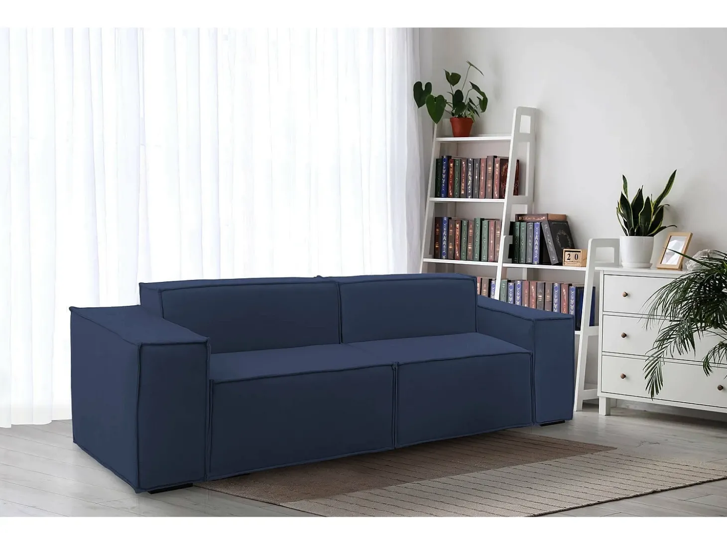 Sofá fixo Paola, sofá modular linear de 2 lugares, 100% Fabricado na Itália, Sofá moderno para sala em tecido, 220x95h70 cm, Azul
