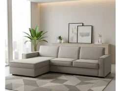 Sofá fixo Perla, Sofá de canto, 100% Fabricado na Itália, Sofá da sala com, Península contêiner esquerda, com braços finos, Cm 260x95h90, Taupe
