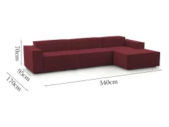 Sofá fixo Raffaella, sofá modular de 4 lugares com península direita, 100% Fabricado na Itália, Sofá de tecido moderno, 340x170h70 cm, Vermelho