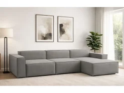 Sofá fixo Raffaella, sofá modular de 4 lugares com península direita, 100% Fabricado na Itália, Sofá de tecido moderno, 340x170h70 cm, Cinza