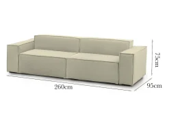 Sofá fixo Simona, sofá modular linear de 3 lugares, 100% Fabricado na Itália, Sofá moderno para sala em tecido, 260x95h70 cm, Bege