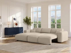 Sofá grande de canto esquerdo conversível em tecido beige matizado POGNI da Maison Céphy