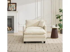 Sofá individual Cloud em tecido chenille bege - Ideal para sala de estar, quarto e apartamento