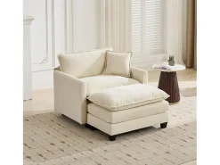 Sofá individual Cloud em tecido chenille bege - Ideal para sala de estar, quarto e apartamento