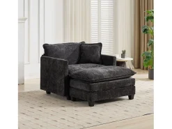 Sofá individual Cloud em tecido chenille preto - Ideal para sala de estar, quarto e apartamento