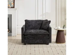 Sofá individual Cloud em tecido chenille preto - Ideal para sala de estar, quarto e apartamento