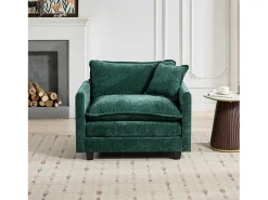 Sofá individual Cloud em tecido chenille verde - Ideal para sala de estar, quarto e apartamento