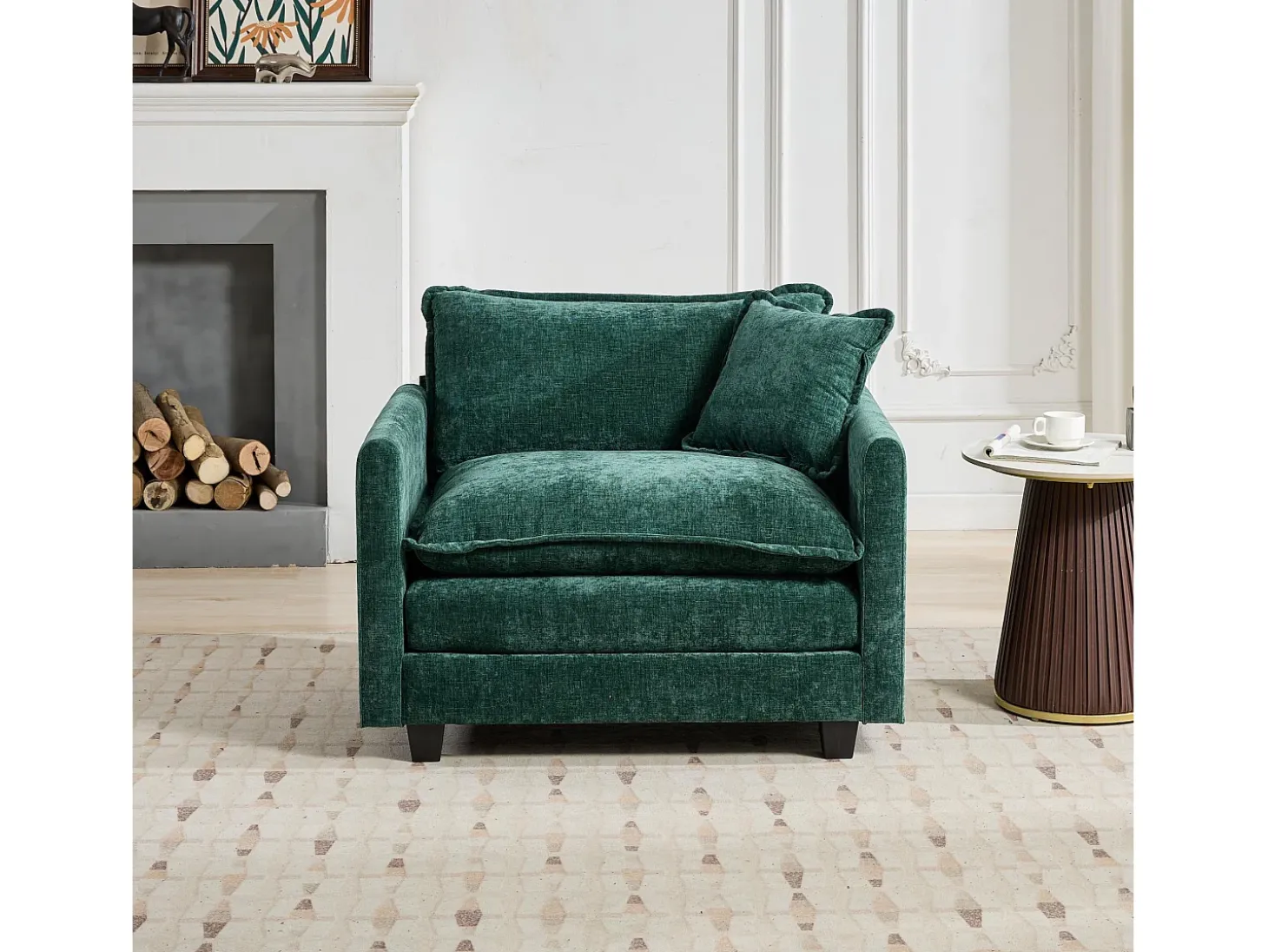Sofá individual Cloud em tecido chenille verde - Ideal para sala de estar, quarto e apartamento