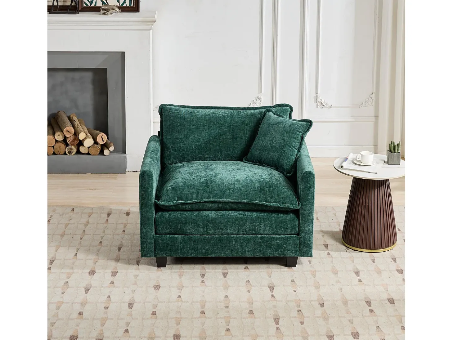 Sofá individual Cloud em tecido chenille verde - Ideal para sala de estar, quarto e apartamento