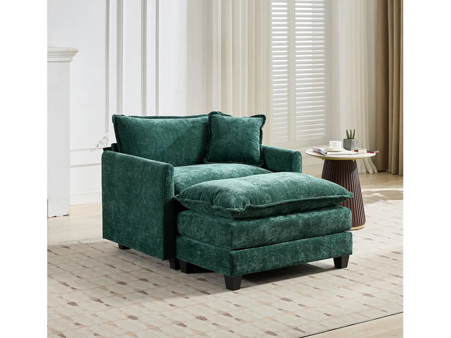 Sofá individual Cloud em tecido chenille verde - Ideal para sala de estar, quarto e apartamento
