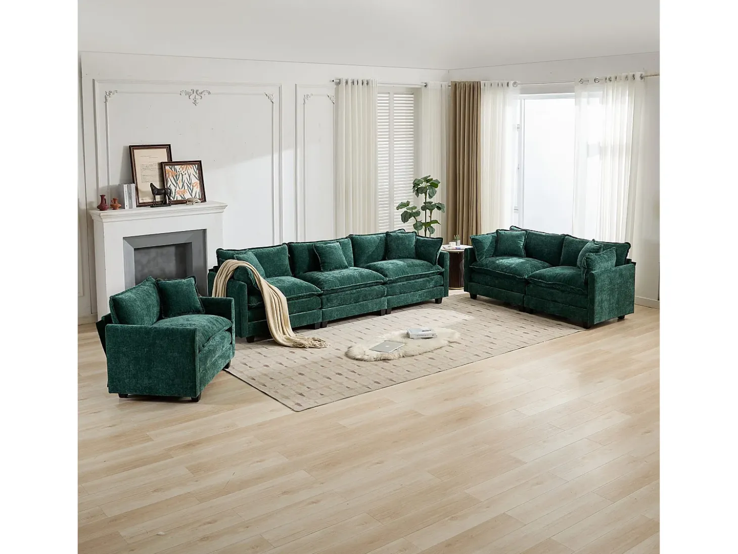 Sofá individual Cloud em tecido chenille verde - Ideal para sala de estar, quarto e apartamento
