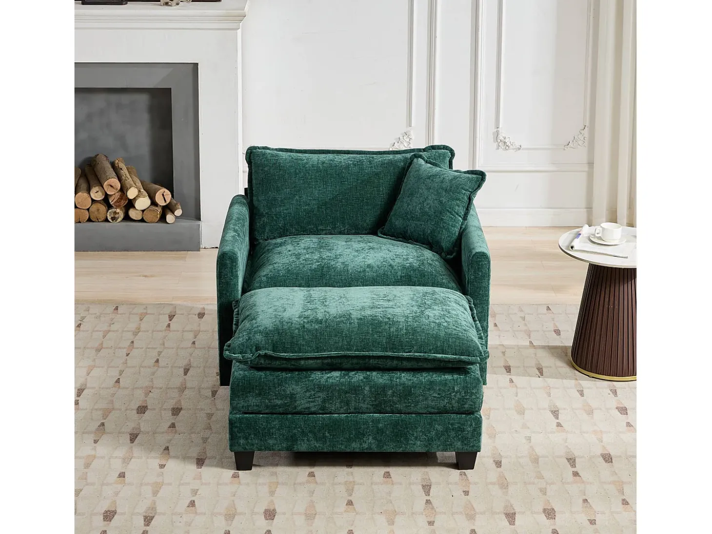 Sofá individual Cloud em tecido chenille verde - Ideal para sala de estar, quarto e apartamento