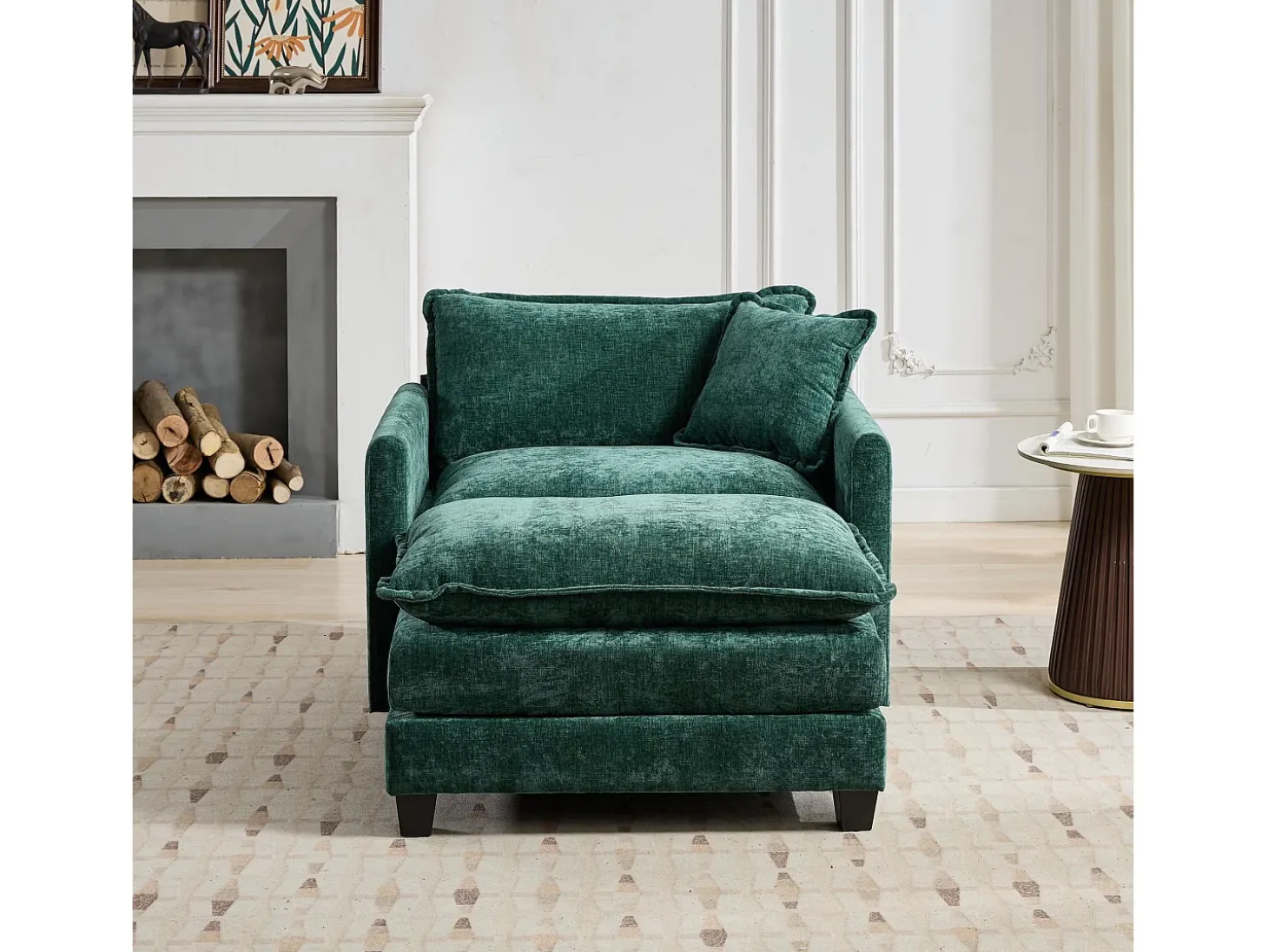 Sofá individual Cloud em tecido chenille verde - Ideal para sala de estar, quarto e apartamento