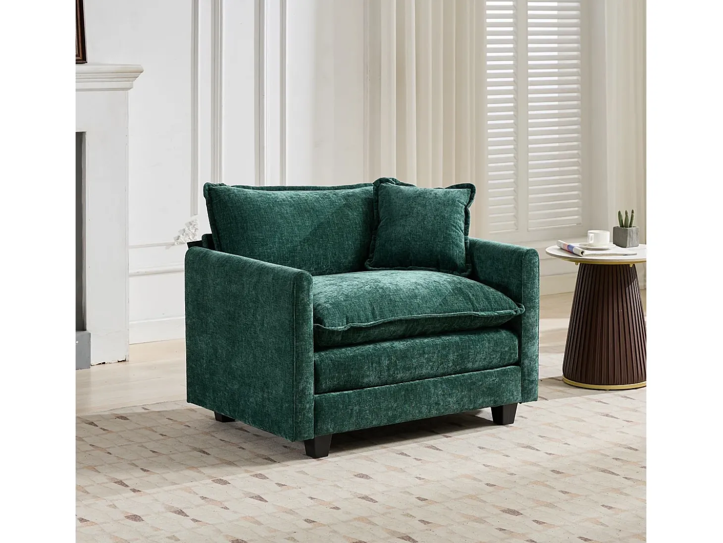 Sofá individual Cloud em tecido chenille verde - Ideal para sala de estar, quarto e apartamento
