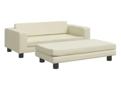 Sofá infantil c/ apoio pés 100x50x30 cm couro artificial creme PT360014