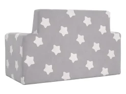 Sofá infantil de 2 lugares c/ estrelas pelúcia cinzento-claro
