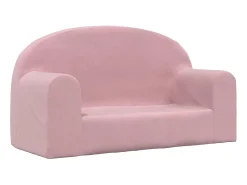 Sofá infantil de 2 lugares pelúcia macia rosa PT994949