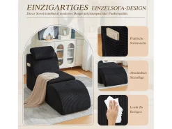 Sofá moderno com design único e ergonômico - 160 x 66 x 90 cm - com almofada de assento removível - veludo - preto