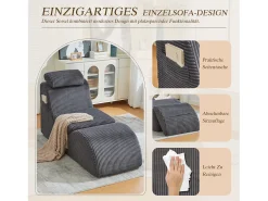 Sofá moderno com design único e ergonômico - 160 x 66 x 90 cm - com almofada de assento removível - veludo - cinza escuro