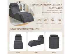 Sofá moderno com design único e ergonômico - 160 x 66 x 90 cm - com almofada de assento removível - veludo - cinza escuro