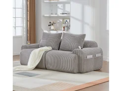 Sofá moderno de 2 lugares - 200 x 99 x 80 cm - com porta-copos + bolso de arrumação - veludo - cinza claro